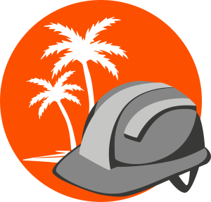 casque de chantier et cocotier